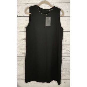 NWT Zara Black CrepeStudded Decor Button Collar&Back Mini Dress Women M Portugal
